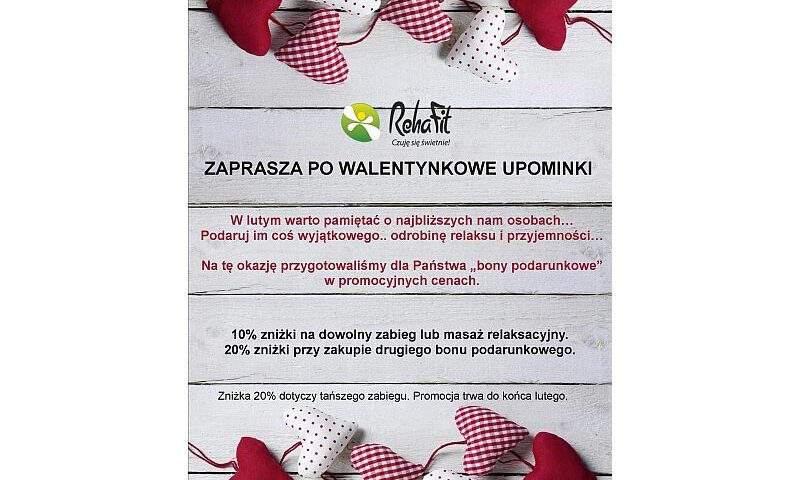 Walentynkowe upominki w formie bonów na masaż w centrum RehaFit.