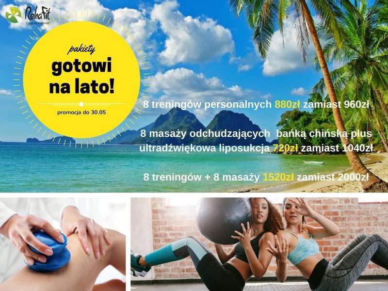 Gotowi na lato to promocja na treningi personalne oraz masaże odchudzające z wykorzystaniem bańki chińskiej i ultradźwięk&oacute;w. Pomożemy przygotować Ci niesamowitą formę na lato.