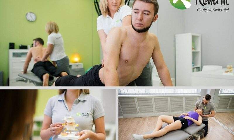 Fizjoterapeuci przeprowadzają kompleksową rehabilitację w b&oacute;lach kręgosłupa. Wykorzystują terapię manualną, terapię McKenzie, kinesiotaping oraz r&oacute;żne formy masażu.